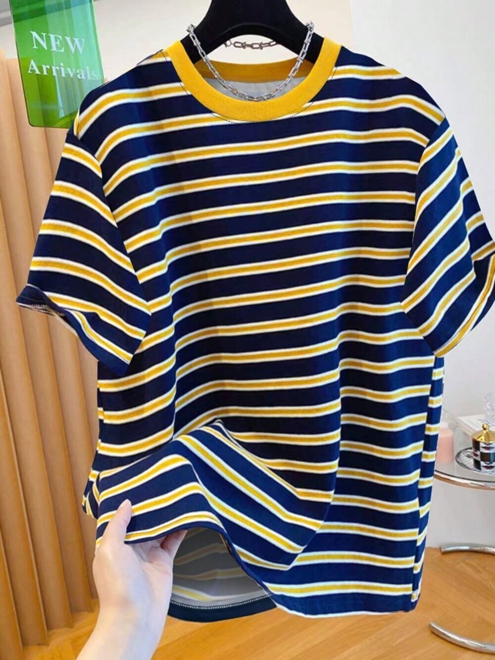 Multicolor Casual Women's Striped Short Sleeve T-Shirt - Picture 1 of 5